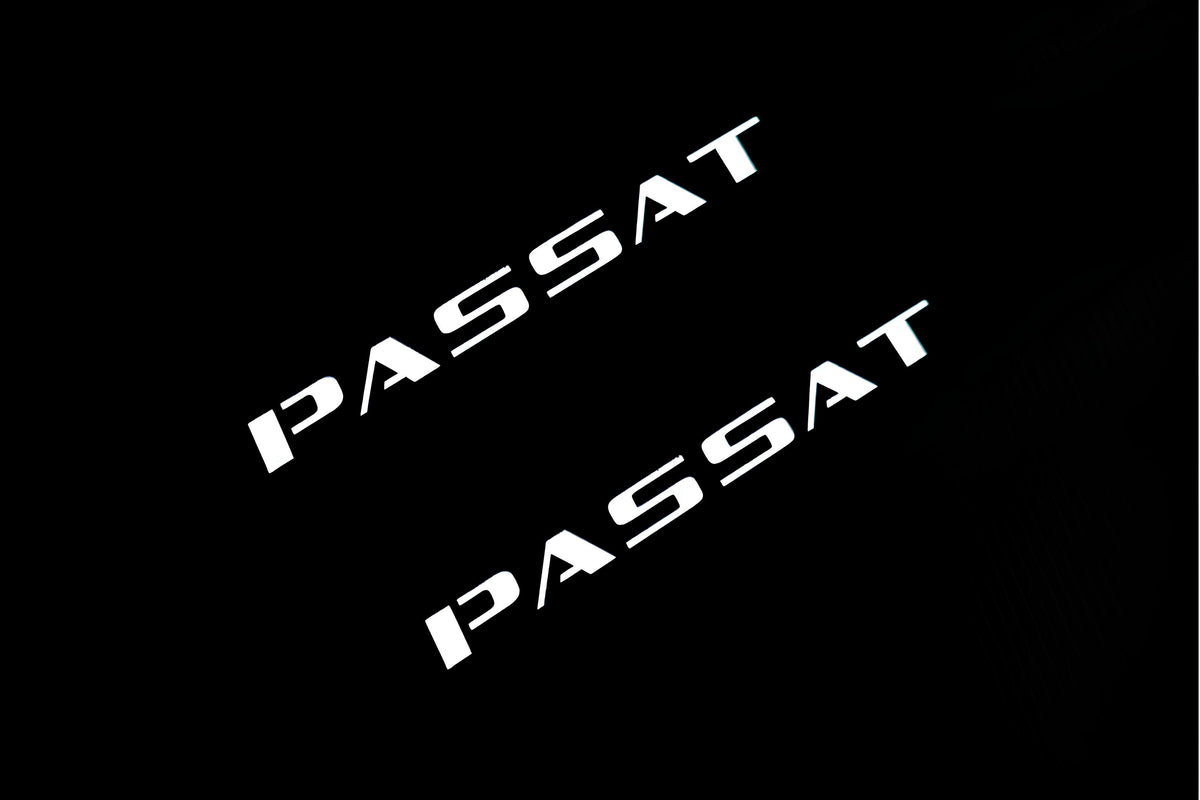 Volkswagen Passat B8 2015+ illuminated door sill protectors matte black coated stainless steel with Passat logo