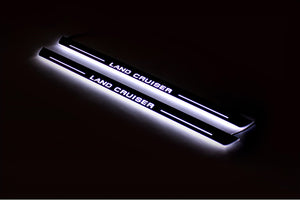 Illuminated LED Door Sill Tread Plates Toyota LC 200 2007-2021 With Land Cruiser Logo (type 1) Toyota Led Door Sills opdesign