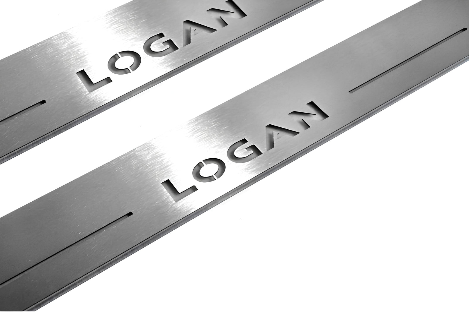 Dacia Logan II 2013+ LED door sill plates in stainless steel with Logan logo