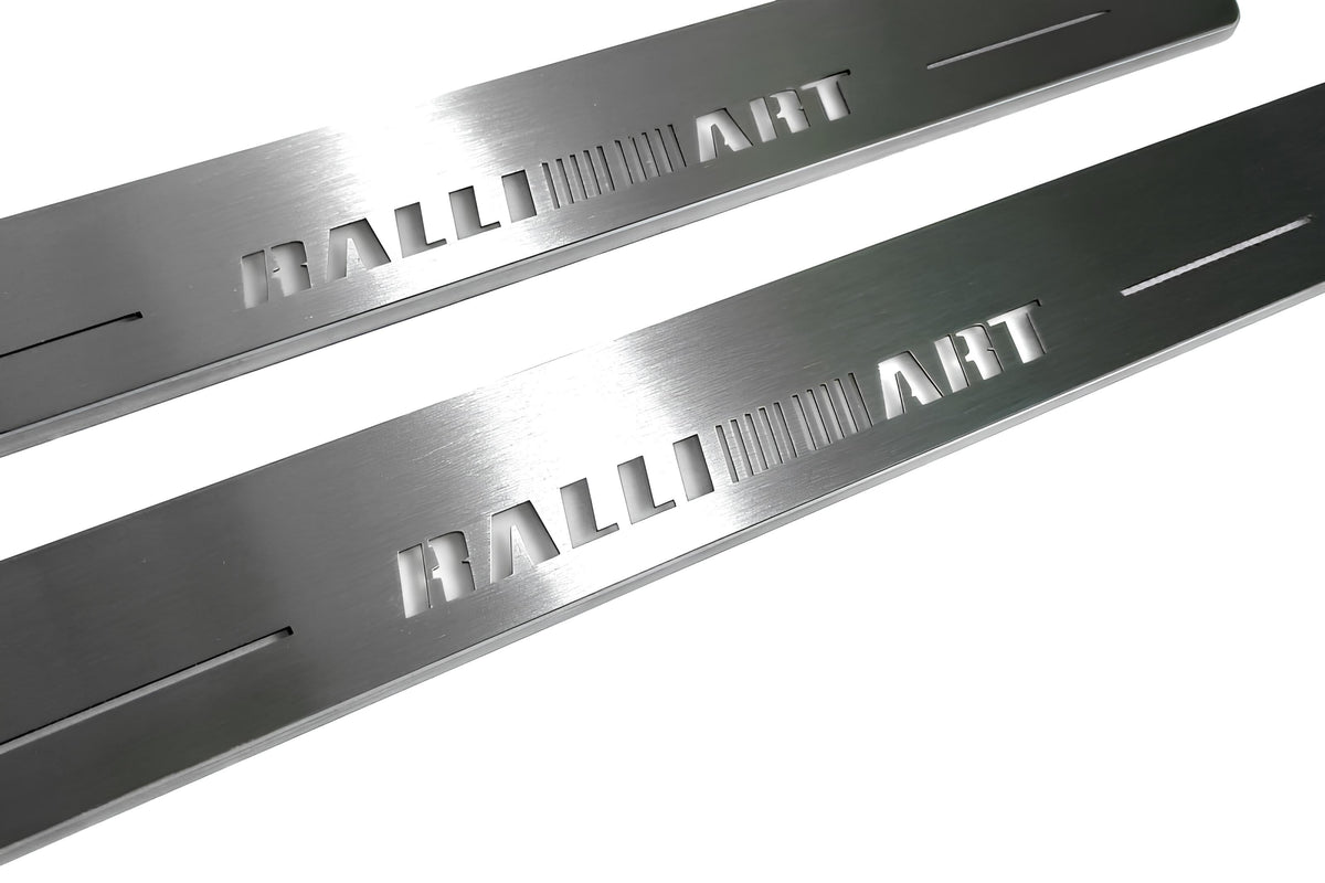 LED door sill plates Mitsubishi Lancer X 2007+ stainless steel with RalliArt logo