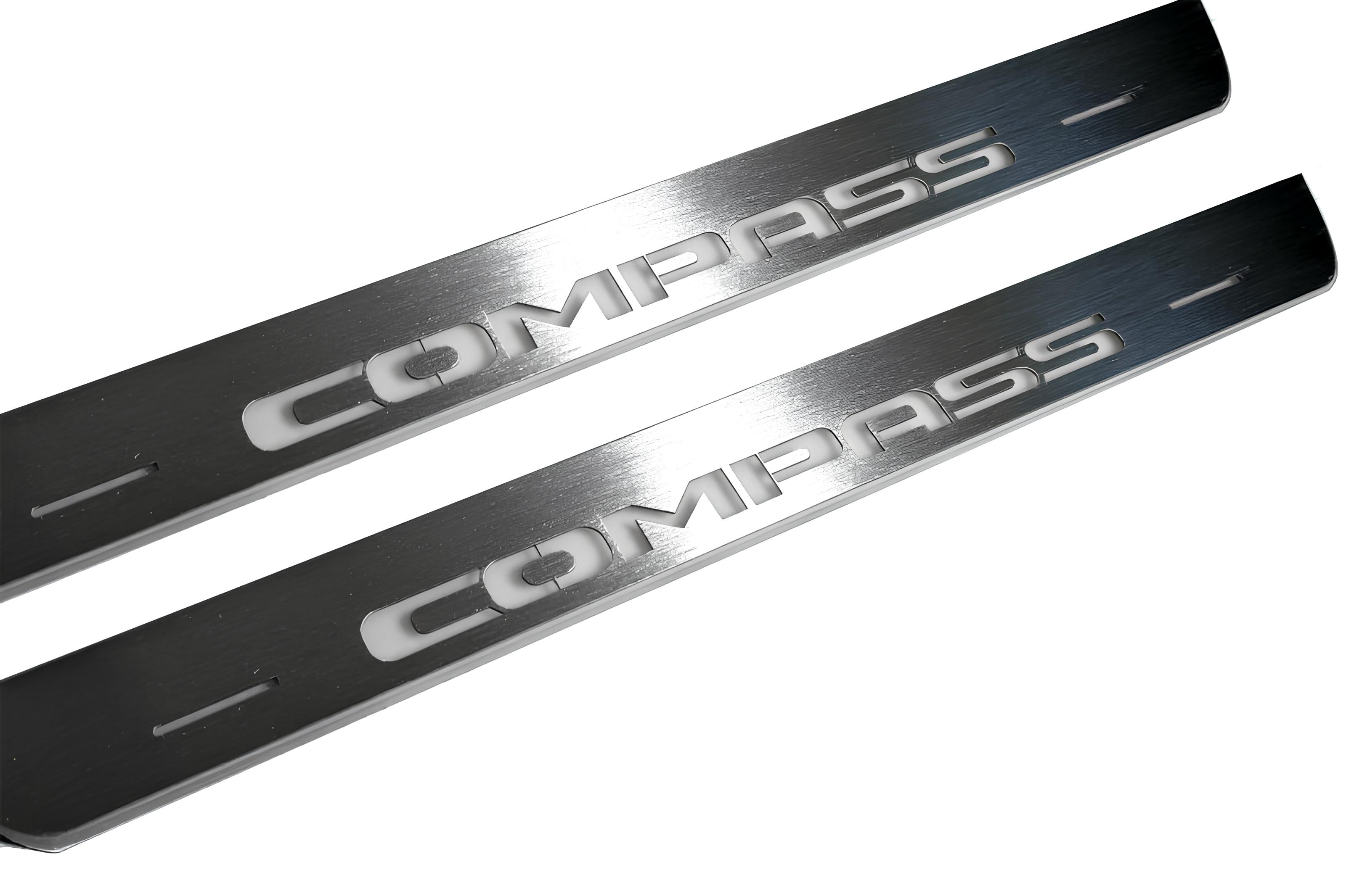 Illuminated LED Door Sill Tread Plates Jeep Compass II 2016+ With Compass Logo Jeep Led Door Sills opdesign