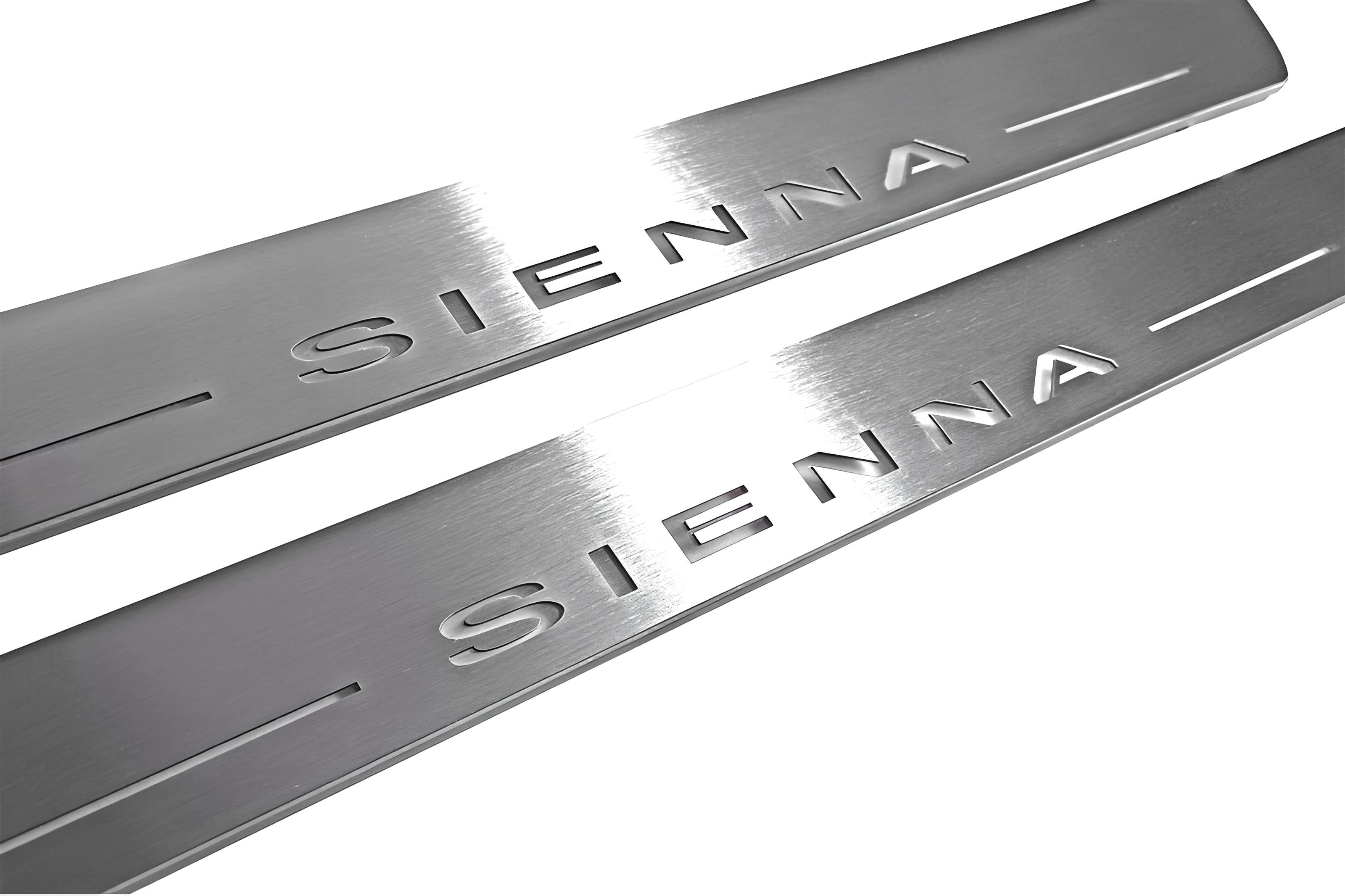 Illuminated LED Door Sill Tread Plates Toyota Sienna III 2011–2020 With Sienna Logo Toyota Led Door Sills opdesign