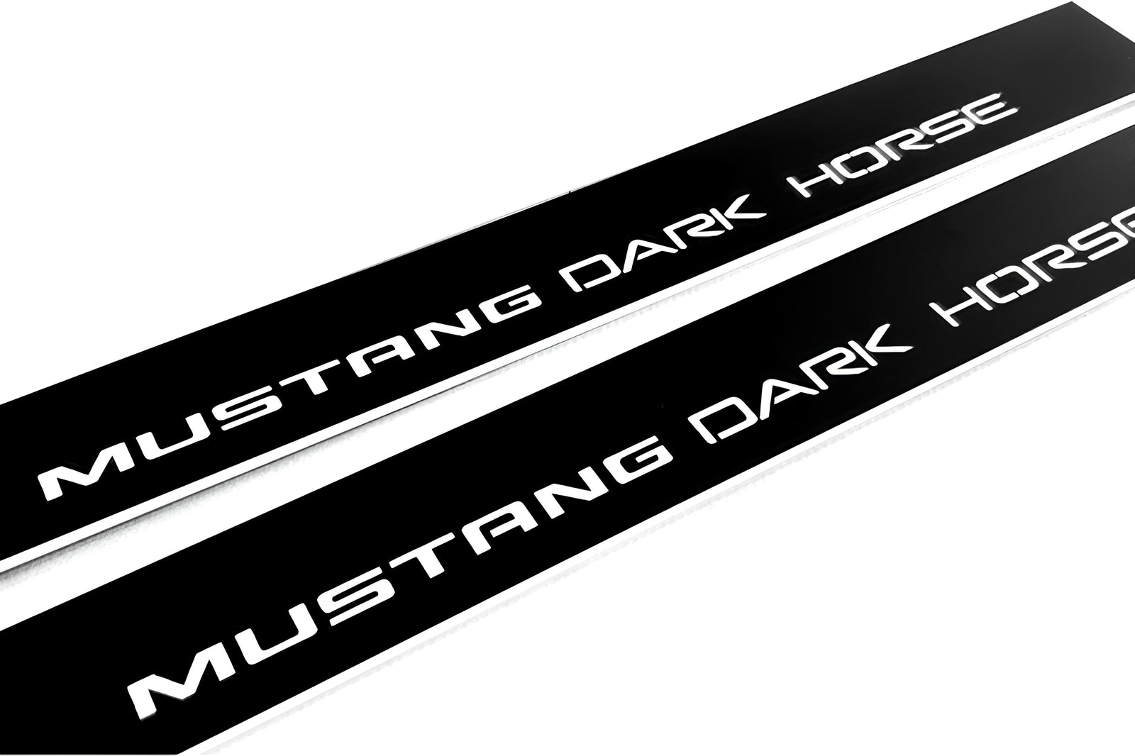 Ford Mustang VII S650 2023+ door sill plates in stainless steel with Mustang Dark Horse logo