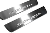 Hyundai Sonata VII (LF) 2014+ LED door sill plates in stainless steel with Sonata logo