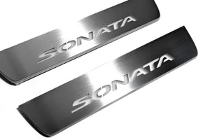 Illuminated LED Door Sill Tread Plates Hyundai Sonata VII (LF) 2014-2019 With Sonata Logo Hyundai Led Door Sills opdesign