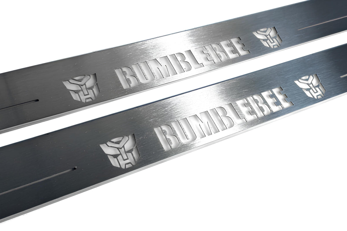 Chevrolet Camaro V E37 2009+ stainless steel LED door sill plates with BumbleBee logo