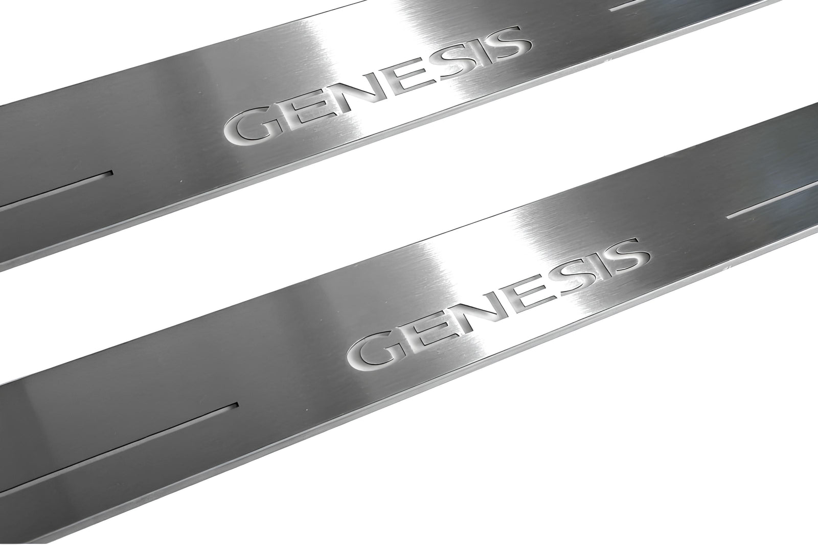 LED door sill plates Hyundai Genesis Coupe 2008+ in stainless steel with Genesis logo