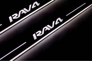 Illuminated LED Door Sill Tread Plates Toyota Rav4 IV 2013-2018 With Rav4 Logo Toyota Led Door Sills opdesign
