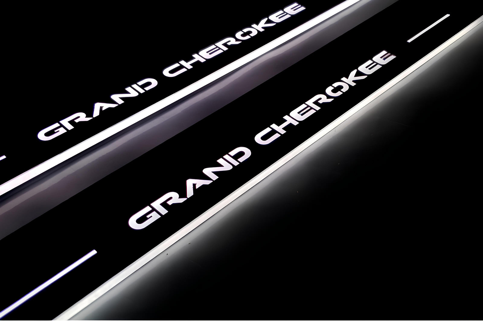 stainless steel LED door sill plates with Jeep Grand Cherokee IV WK2 2010+ with Grand Cherokee logo