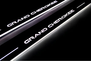 Illuminated LED Door Sill Tread Plates Jeep Grand Cherokee IV 2010-2021 With Grand Cherokee Logo Jeep Led Door Sills opdesign