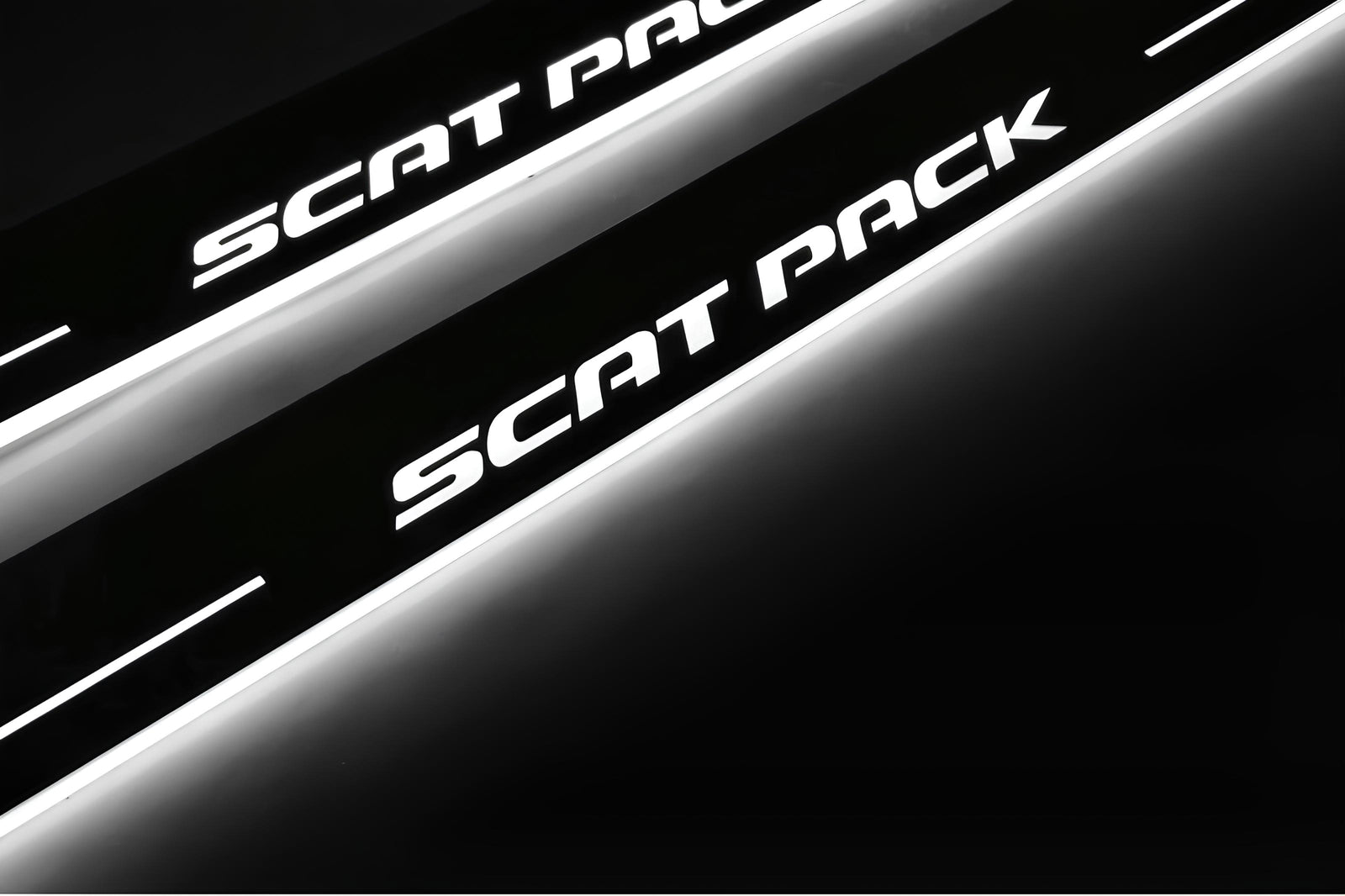 LED door sill plates Dodge Charger LD 2023+ in stainless steel with Scat Pack logo