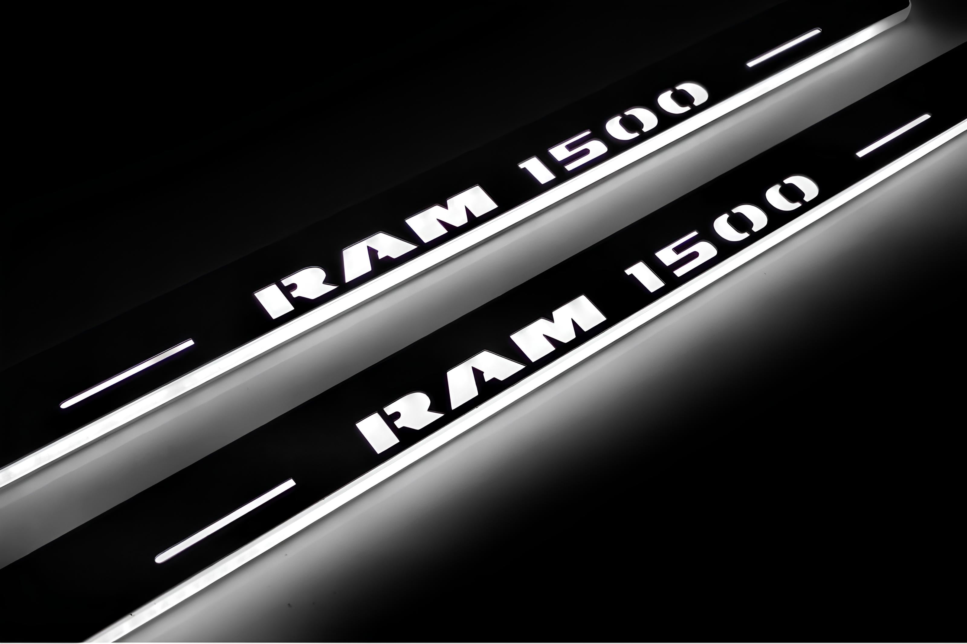 Illuminated LED Door Sill Tread Plates Dodge Ram IV 2009-2018 With RAM 1500 Logo Dodge Led Door Sills opdesign