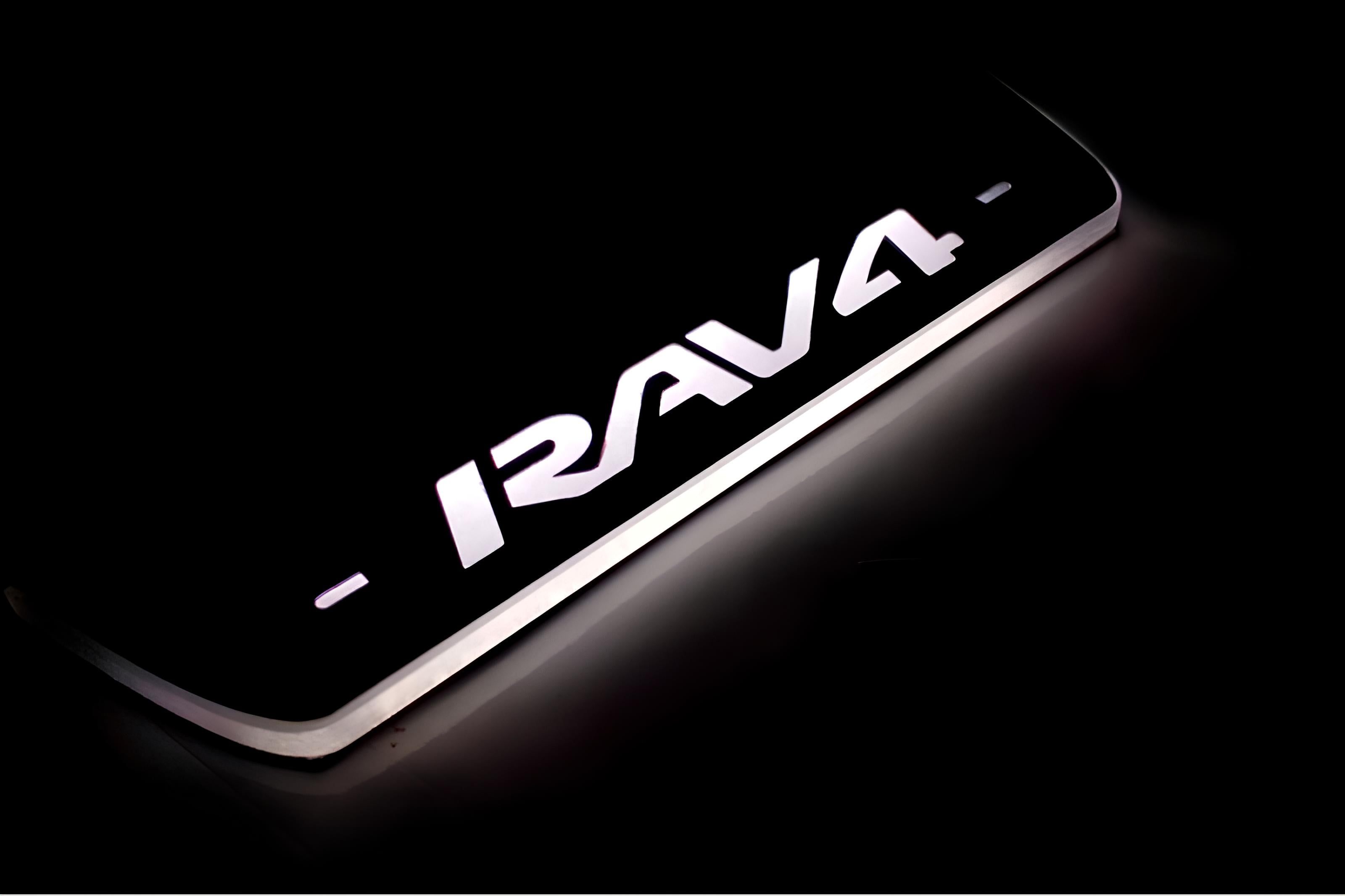 Illuminated LED Door Sill Tread Plates Toyota Rav4 IV 2013-2018 With Rav4 Logo Toyota Led Door Sills opdesign