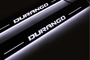 Illuminated LED Door Sill Tread Plates Dodge Durango III 2011+ With Durango Logo Dodge Led Door Sills opdesign