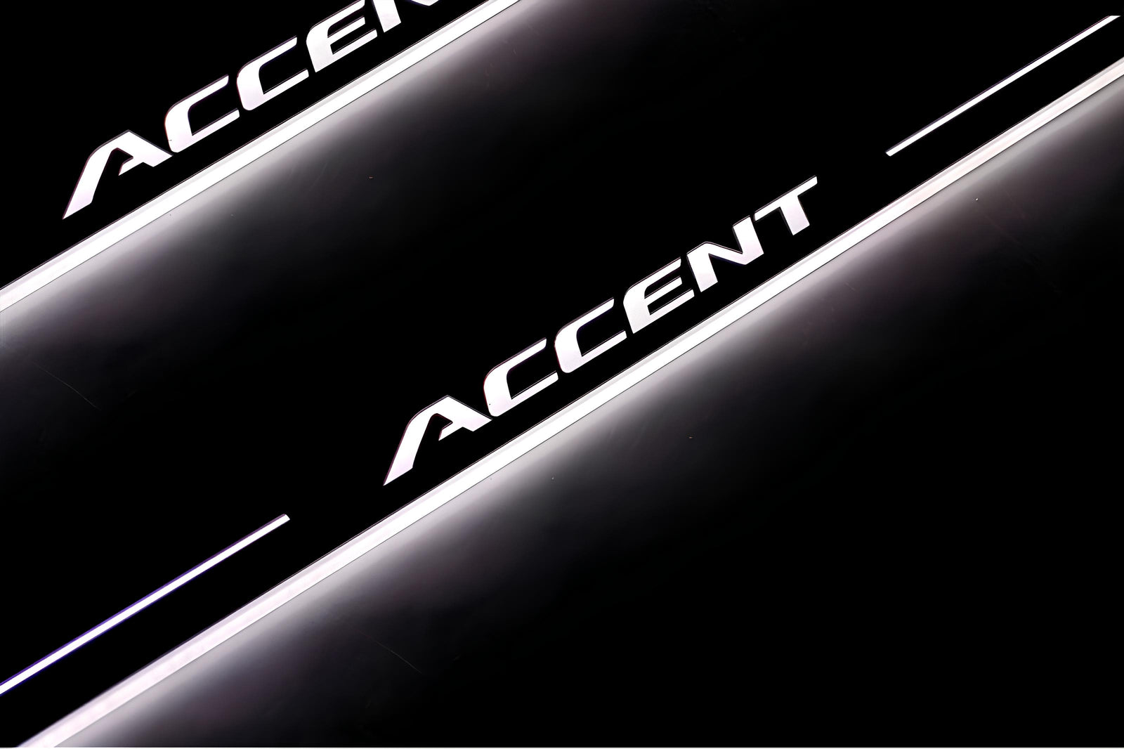 LED door sill plates Hyundai Accent 2011+ in stainless steel with Accent logo