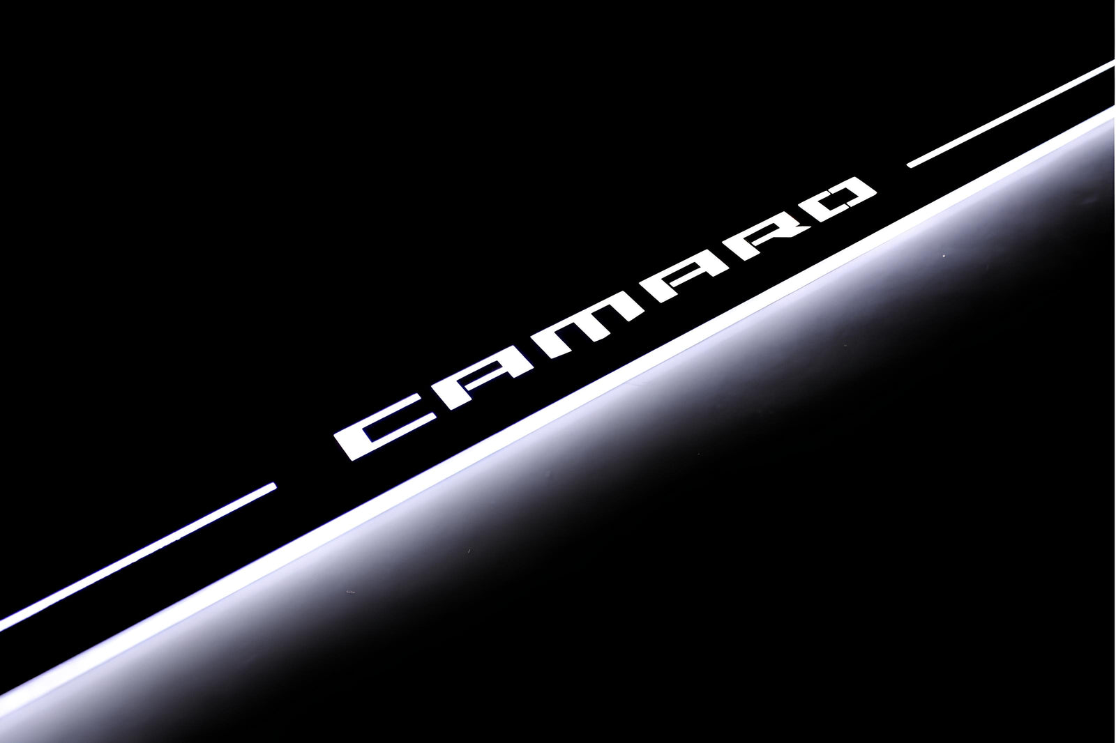 Chevrolet Camaro VI 2016+ stainless steel illuminated entry guards with Camaro logo