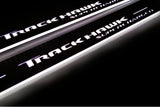 LED door sill plates Jeep Grand Cherokee IV WK2 2010+ stainless steel with TrackHawk Supercharged logo