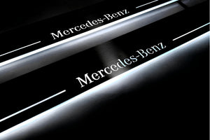Illuminated LED Door Sill Tread Plates Mercedes GL X164 2006-2012 With Mercedes-Benz Logo Mercedes Led Door Sills opdesign