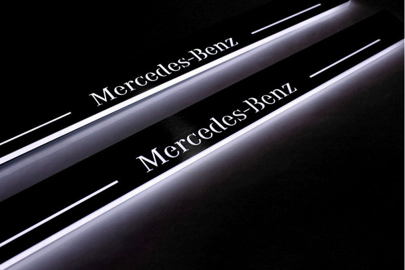 Mercedes GLS II X167 2019+ stainless steel LED door sill plates with Mercedes-Benz logo