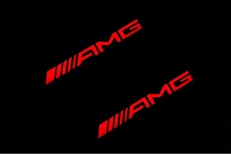 illuminated door sill protectors Mercedes GLA X156 2014+ stainless steel with AMG logo