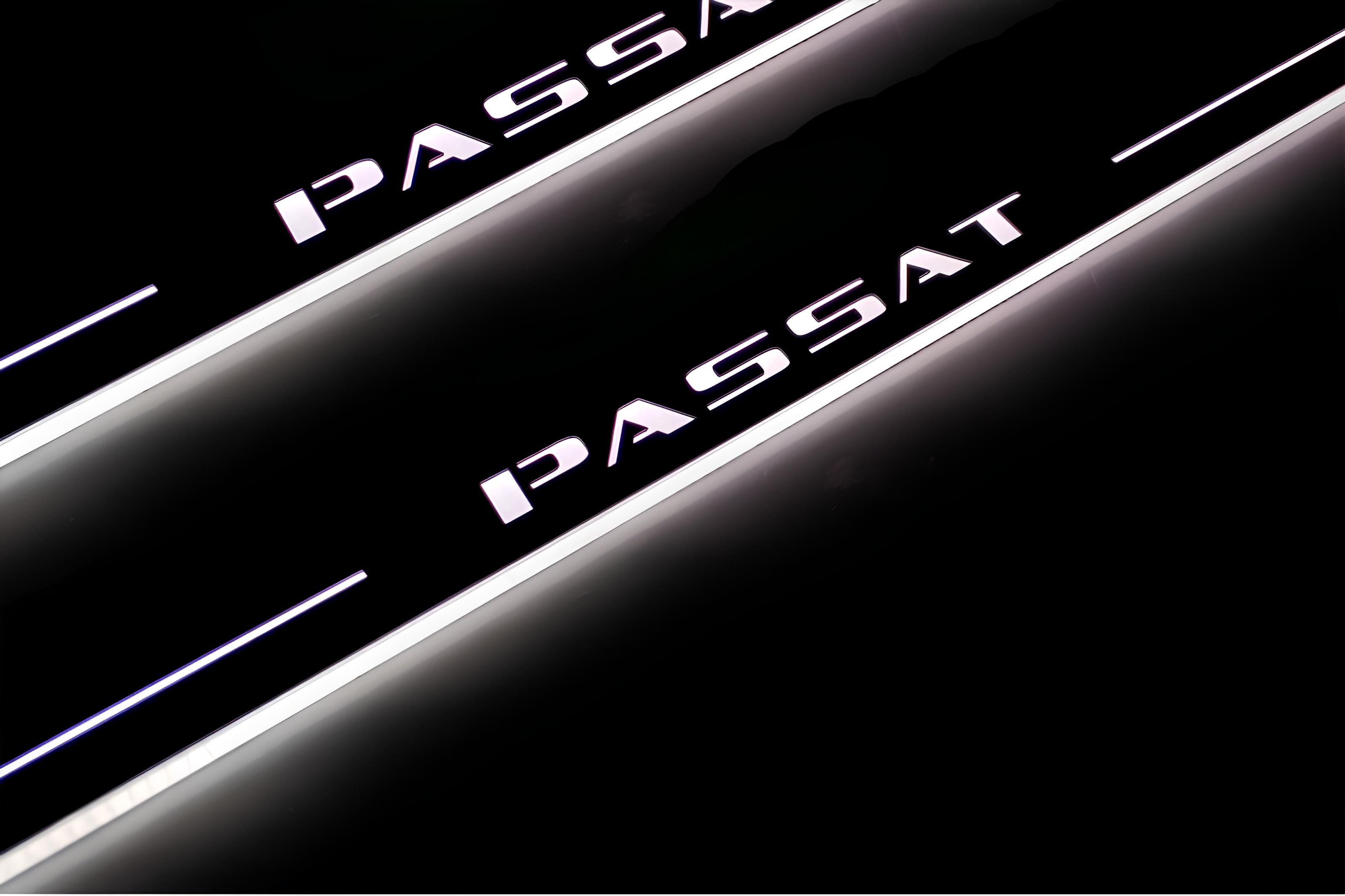 Illuminated LED Door Sill Tread Plates Volkswagen Passat B7 USA 2011-2019 With Passat Logo (type 1) Volkswagen Led Door Sills opdesign