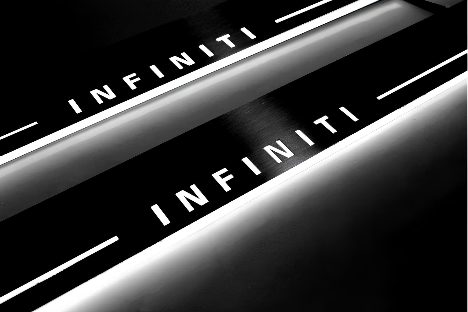 Infiniti G coupe 2008+ door sill plates in stainless steel with Infiniti logo