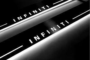 Illuminated LED Door Sill Tread Plates Infiniti QX70 (FX) 2008-2017 With Infiniti Logo Infiniti Led Door Sills opdesign