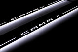 Toyota Camry V70 2018+ door sill plates in stainless steel with Camry logo