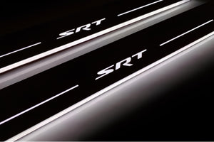 Illuminated LED Door Sill Tread Plates Jeep Grand Cherokee IV 2010-2021 With SRT Logo Jeep Led Door Sills opdesign