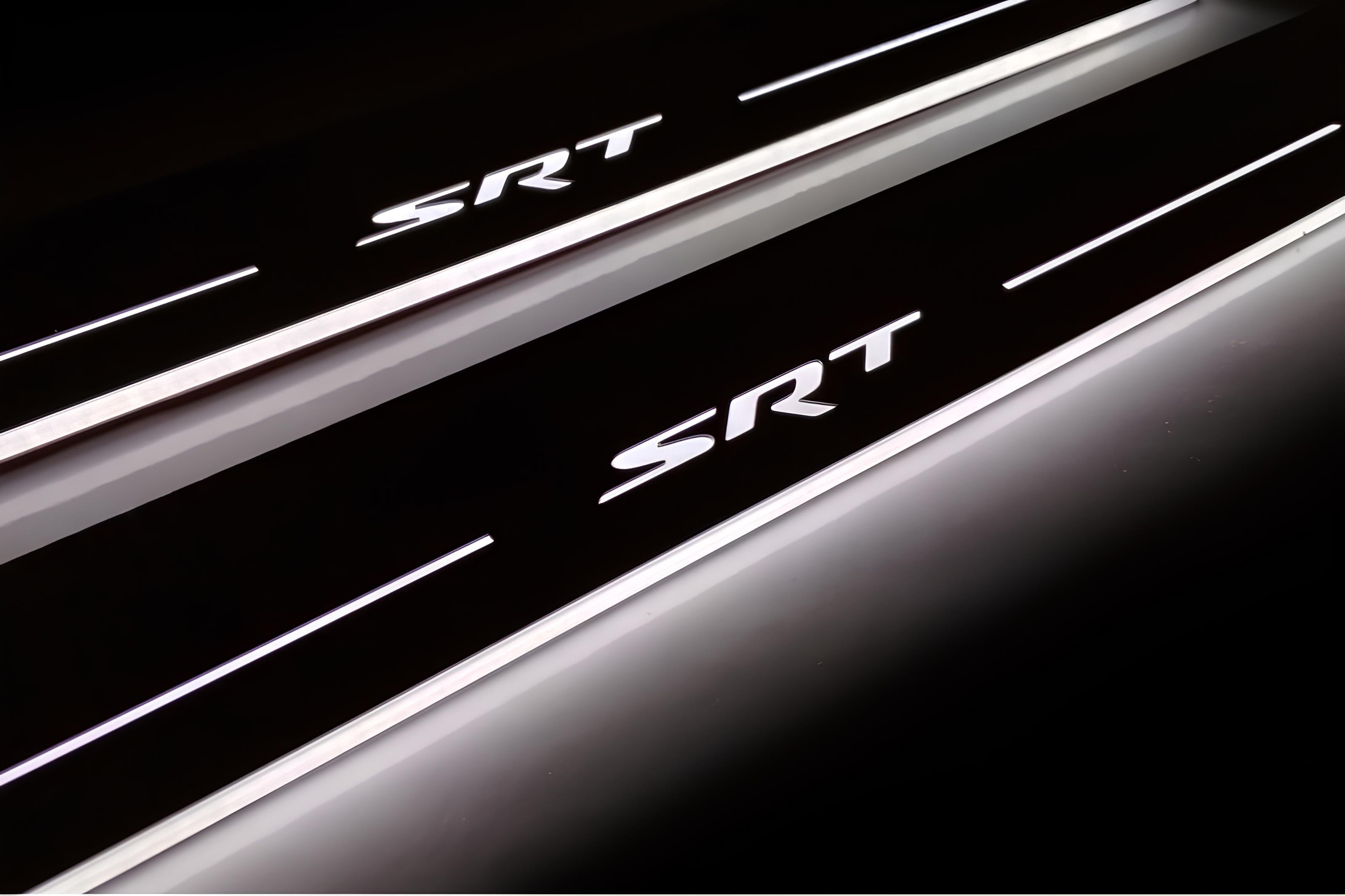 Illuminated LED Door Sill Tread Plates Jeep Grand Cherokee IV 2010-2021 With SRT Logo Jeep Led Door Sills opdesign