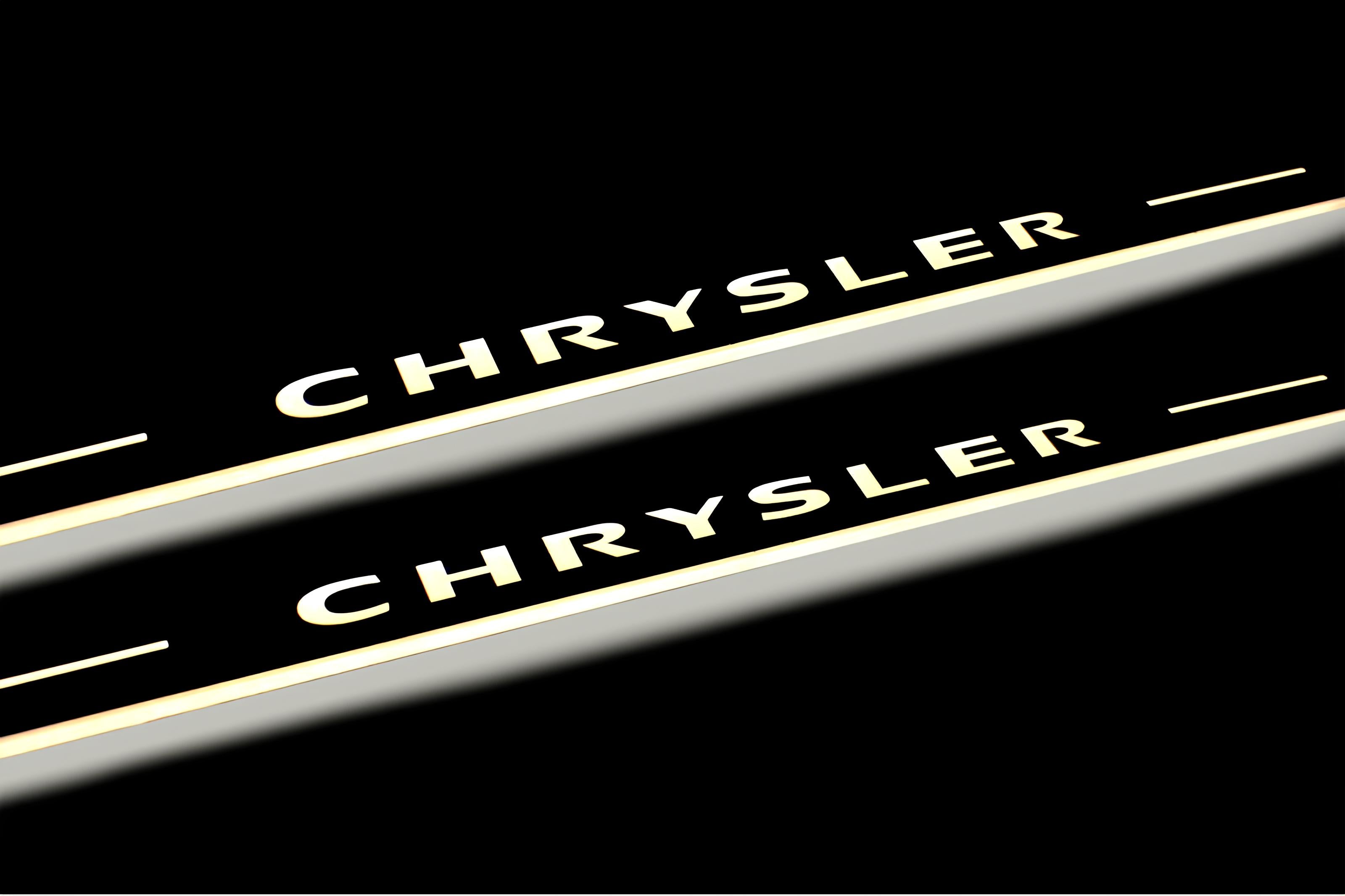 Illuminated LED Door Sill Tread Plates Chrysler 300C II 2011-2023 With Chrysler Logo Chrysler Led Door Sills opdesign