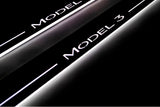 LED door sill plates Tesla Model 3 2017+ in stainless steel with Model 3 logo
