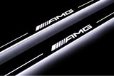 Mercedes A W177 2018+ illuminated entry guards in stainless steel with AMG logo