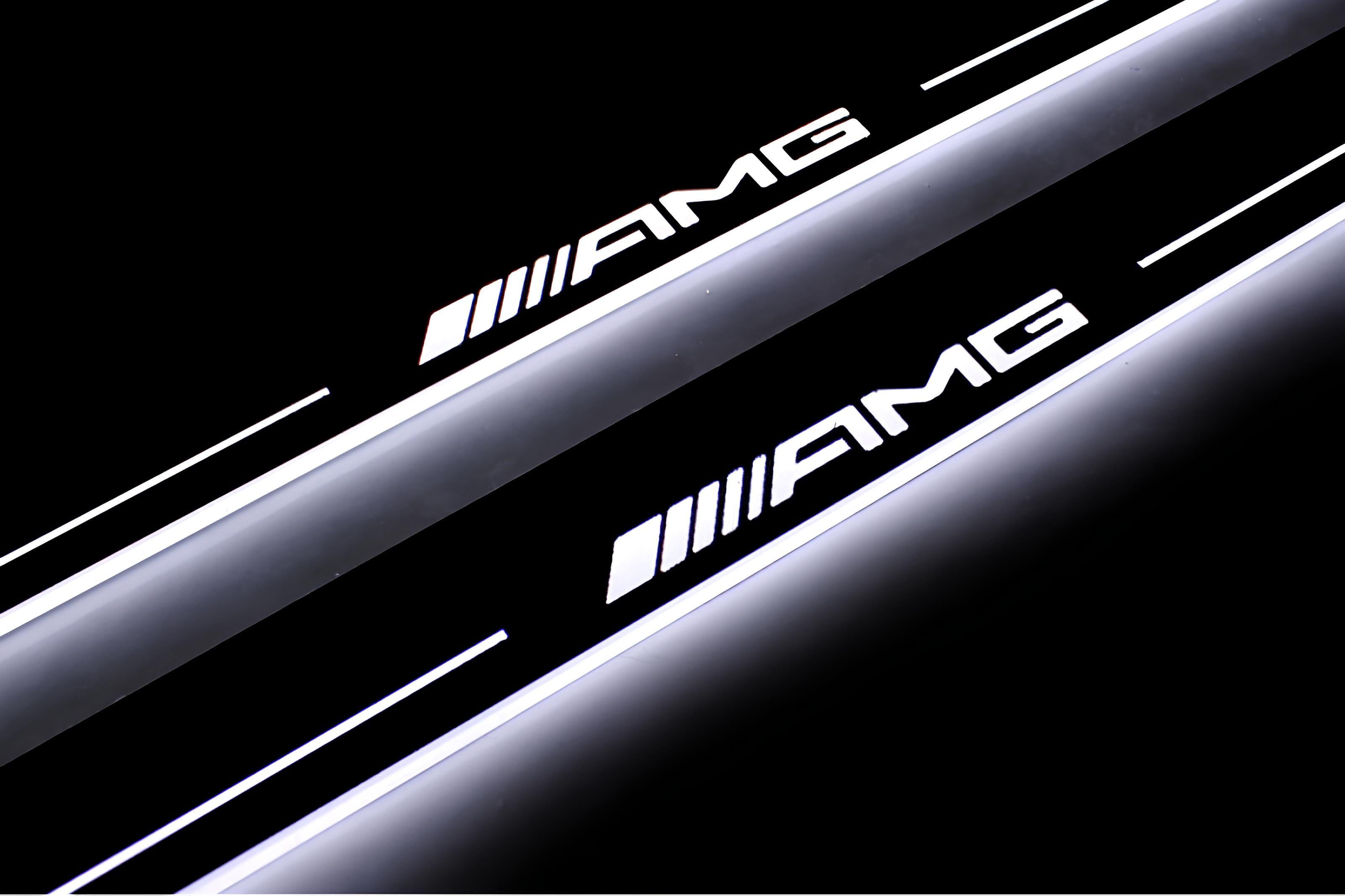 Illuminated LED Door Sill Tread Plates Mercedes ML W166 2011-2015 With AMG Logo Mercedes Led Door Sills opdesign
