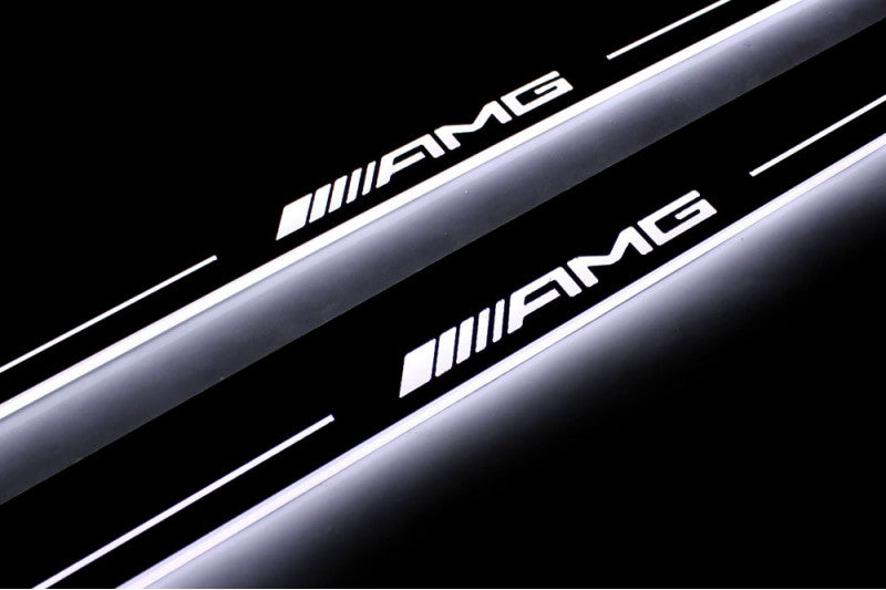 Mercedes GLS II X167 2019+ stainless steel LED door sill plates with AMG logo