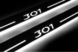 Peugeot 301 2012+ entry guards in stainless steel with 301 logo