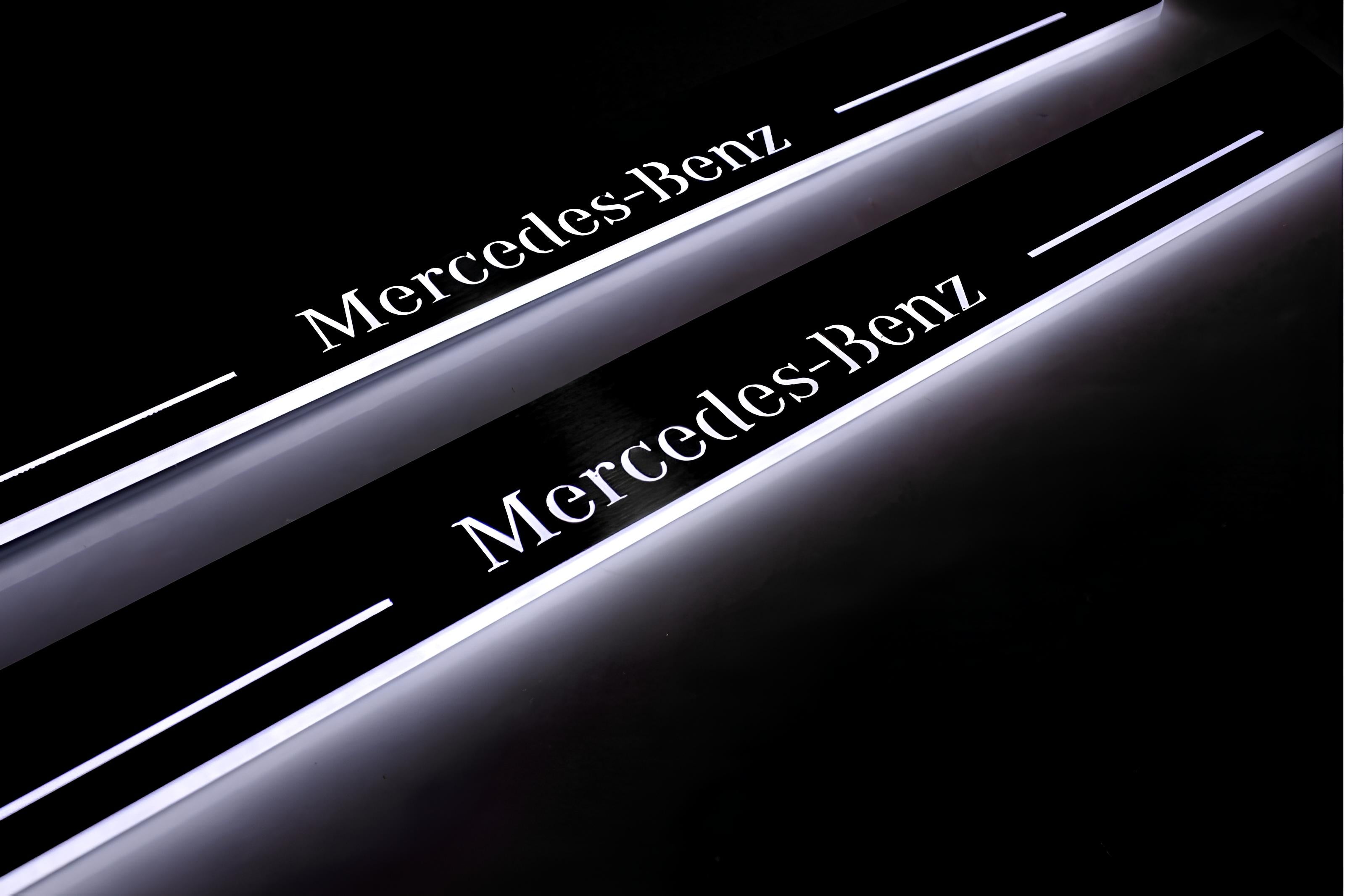 Illuminated LED Door Sill Tread Plates Mercedes C W205 2014+ With Mercedes-Benz Logo Mercedes Led Door Sills opdesign