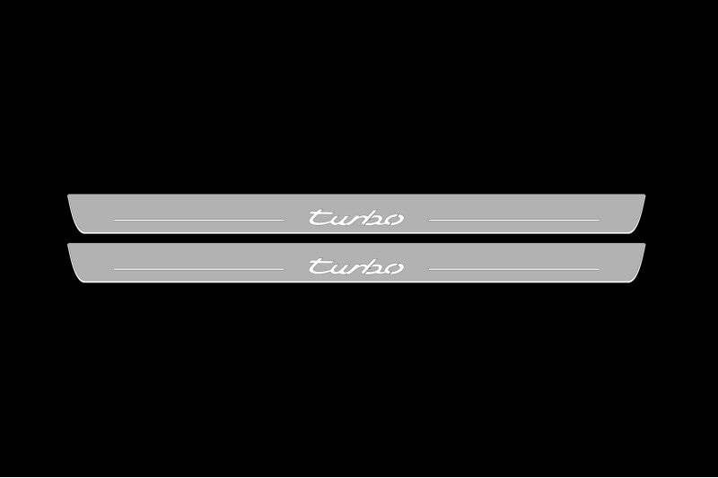 Illuminated LED Door Sill Tread Plates Porsche 911 (996) 1997-2006 With Turbo Logo Porsche Led Door Sills opdesign