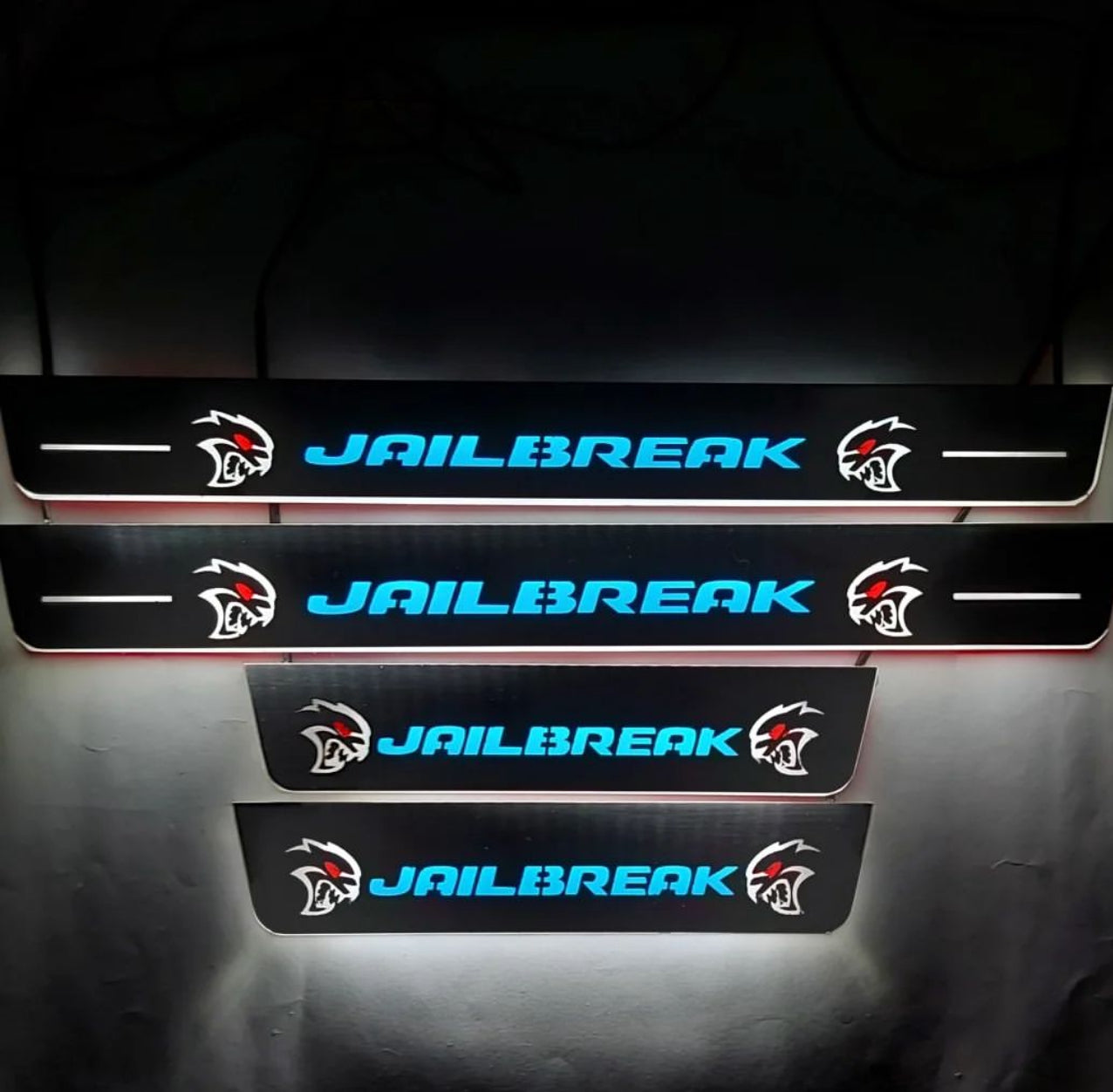 Dodge Charger LD 2011+ stainless steel LED door sill plates with JAILBREAK logo