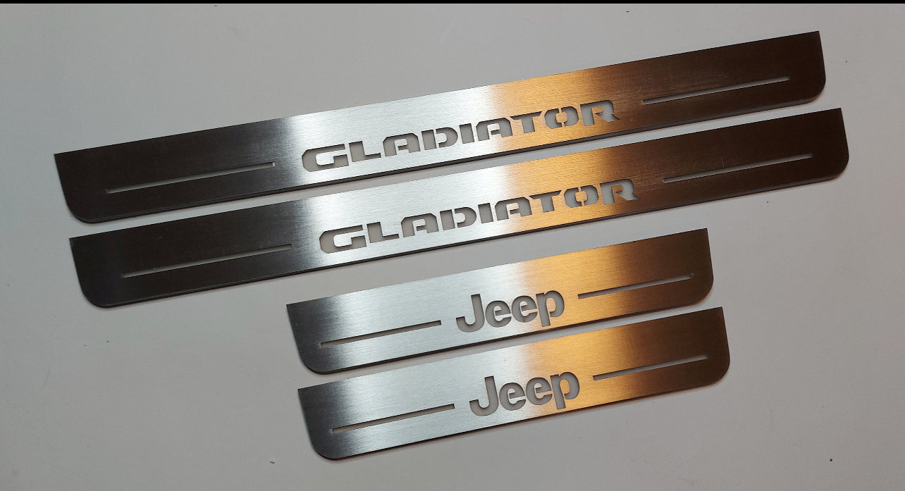 LED door sill plates Jeep Gladiator JT 2019+ in stainless steel with Jeep Gladiator logo