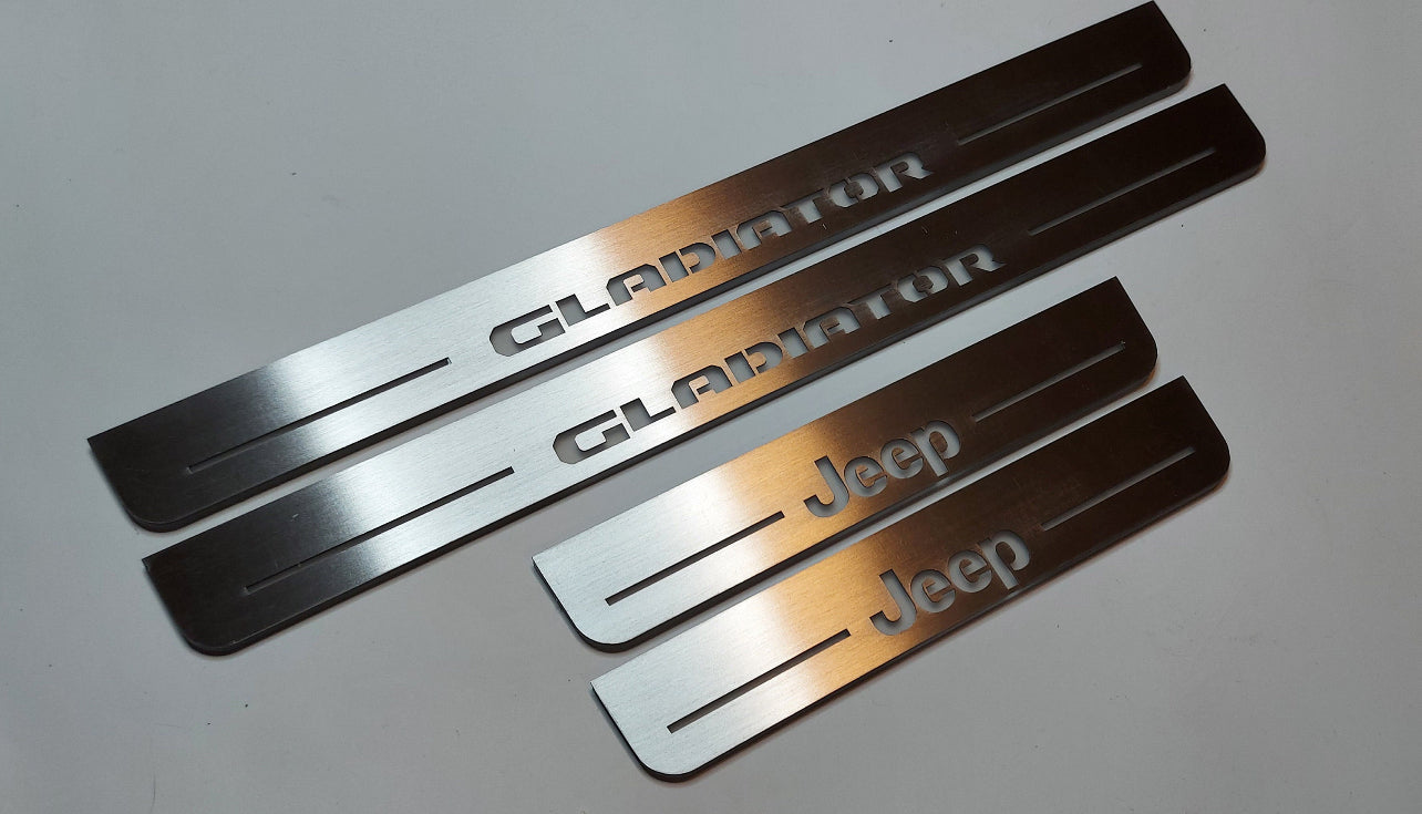 Jeep Gladiator JT 2019+ LED door sill plates in stainless steel with Jeep Gladiator logo