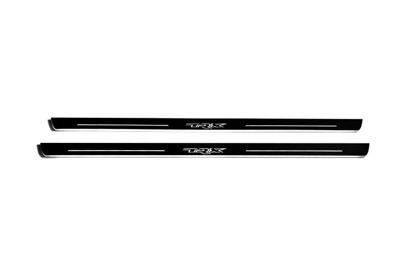 RAM 2500 V 2019+ door sill plates in stainless steel with TRX logo