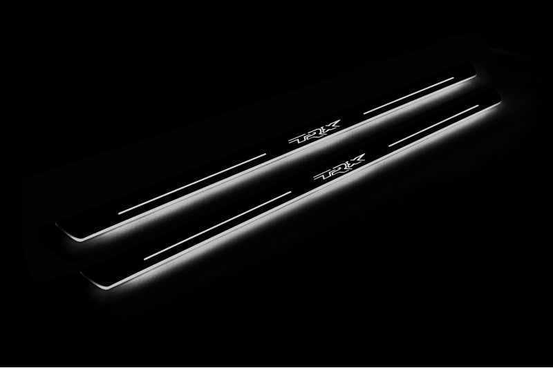 RAM 2500 V 2019+ LED door sill plates in stainless steel with TRX logo
