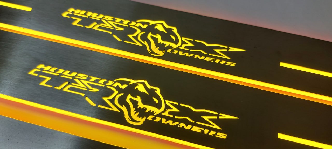 Illuminated LED Door Sill Tread Plates Dodge Ram V 2019+ With Houston Owners TRX Logo Dodge Led Door Sills opdesign