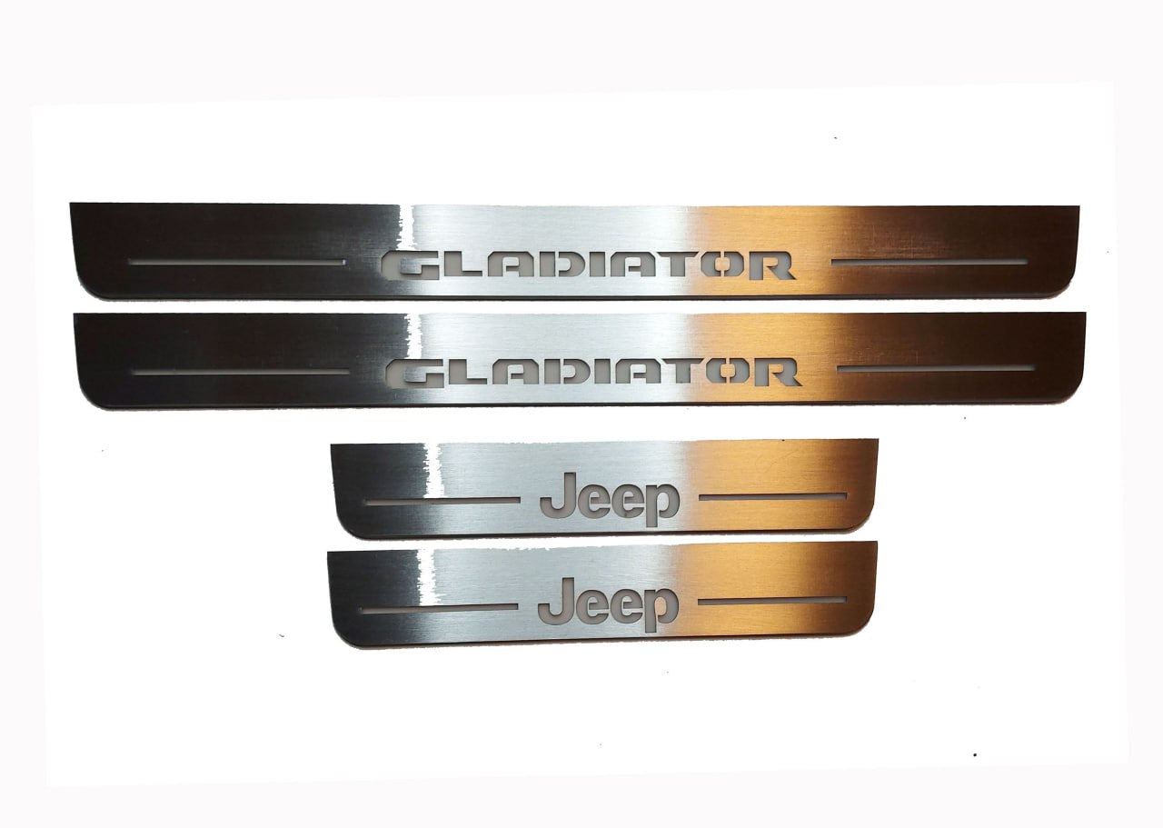 Illuminated LED Door Sill Tread Plates Jeep Gladiator JT 2019+ With Jeep Gladiator Logo Jeep Led Door Sills opdesign