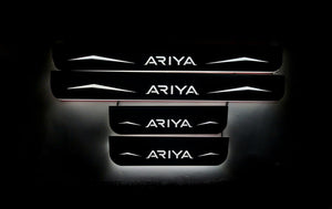 Illuminated LED Door Sill Tread Plates Nissan Ariya 2022+ With Ariya Logo Nissan Led Door Sills opdesign