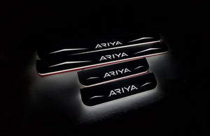 Illuminated LED Door Sill Tread Plates Nissan Ariya 2022+ With Ariya Logo Nissan Led Door Sills opdesign