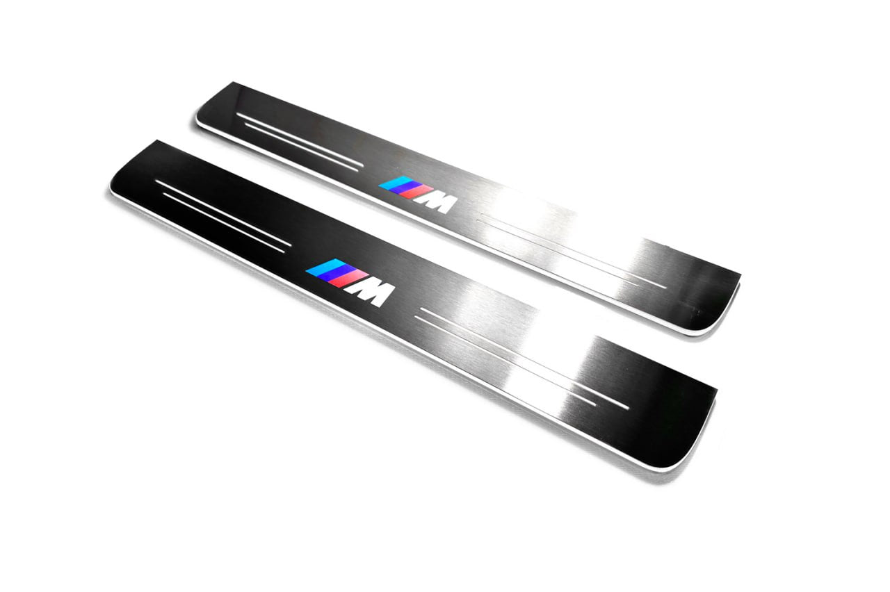 BMW X1 E48 2009+ LED door sill plates in stainless steel with M logo