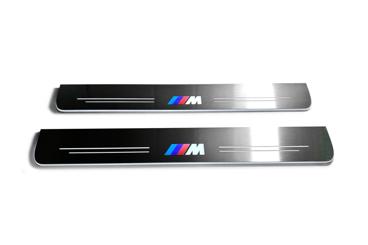 LED door sill plates BMW X1 E48 2009+ in stainless steel with M logo