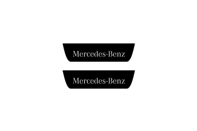 Mercedes A W177 2018+ stainless steel illuminated door sill protectors with Mercedes-Benz logo
